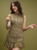 Tokyo Talkies Women Beige Printed Fit And Flare Dress - Beige - Image 1
