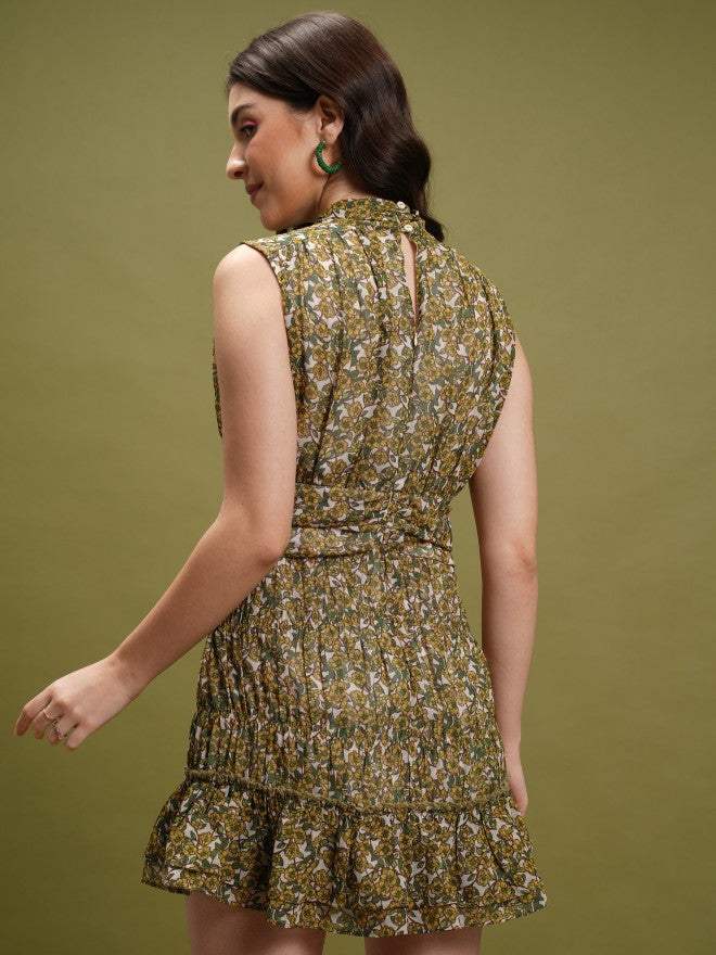 Tokyo Talkies Women Beige Printed Fit And Flare Dress - Beige - Image 3