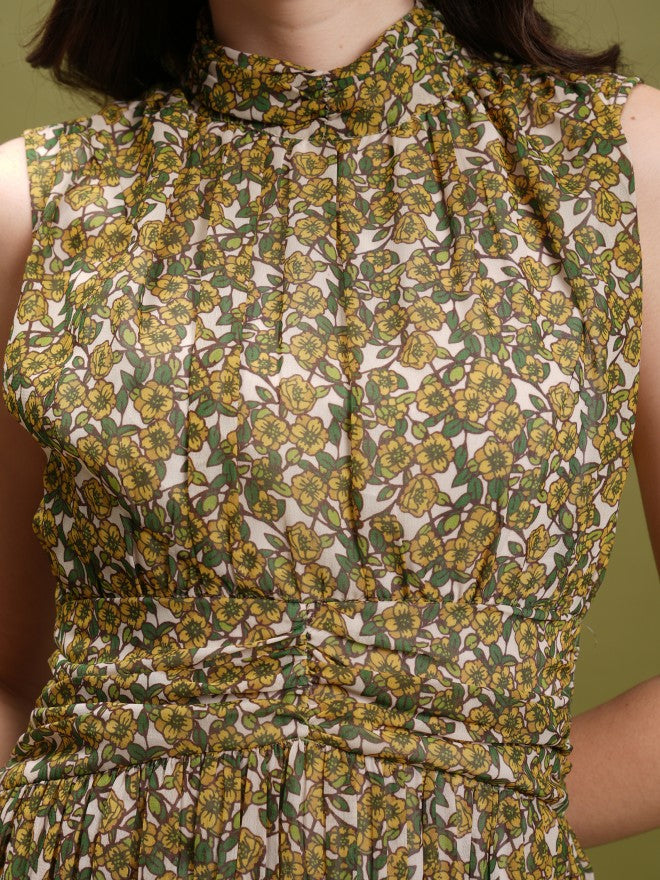 Tokyo Talkies Women Beige Printed Fit And Flare Dress - Beige - Image 5