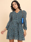 Tokyo Talkies Women Green Printed Fit And Flare Dress - Green - Image 1