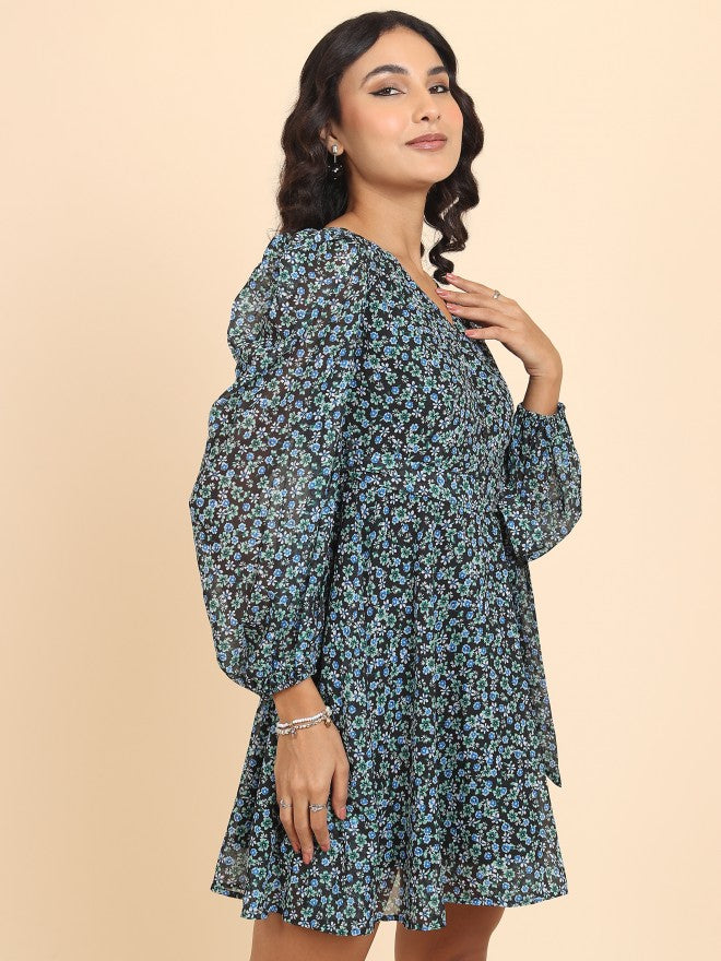 Tokyo Talkies Women Green Printed Fit And Flare Dress - Green - Image 6