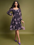 Tokyo Talkies Women Purple Printed A-Line Dress - Purple - Image 1