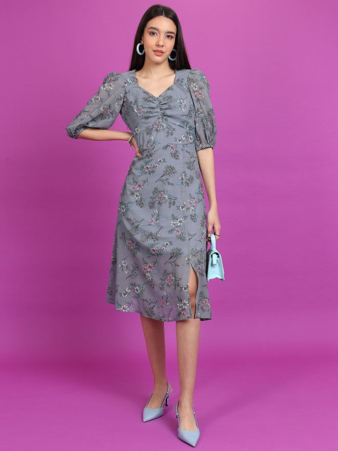 Tokyo Talkies Women Grey Printed A-Line Dress - Grey - Image 1