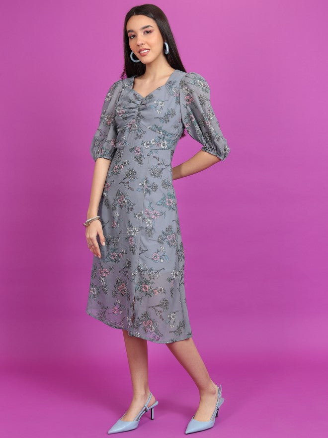 Tokyo Talkies Women Grey Printed A-Line Dress - Grey - Image 2