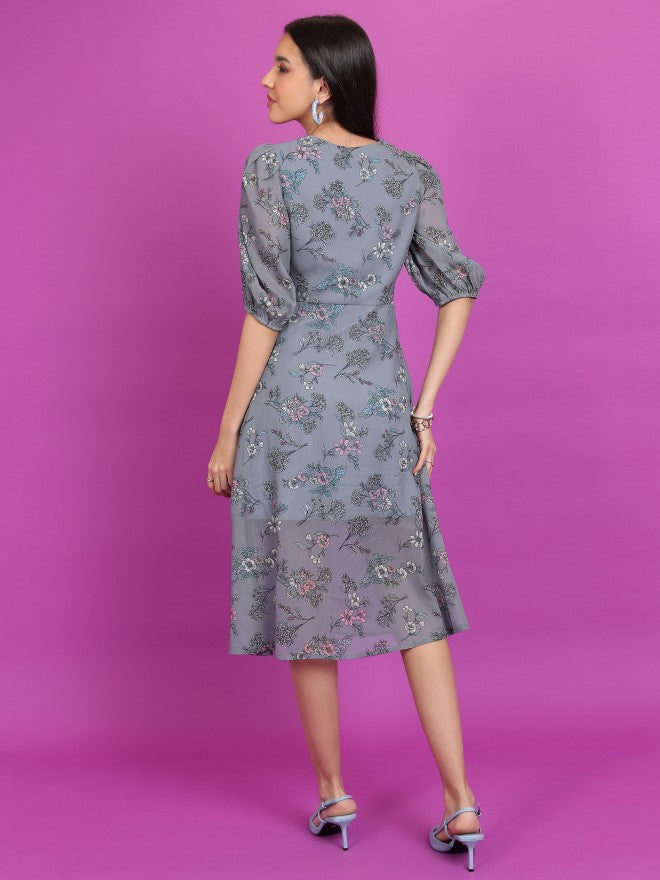 Tokyo Talkies Women Grey Printed A-Line Dress - Grey - Image 3