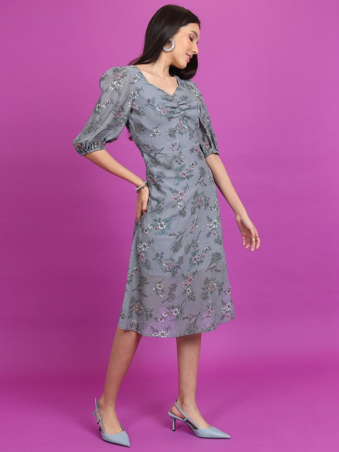 Tokyo Talkies Women Grey Printed A-Line Dress - Grey - Image 4
