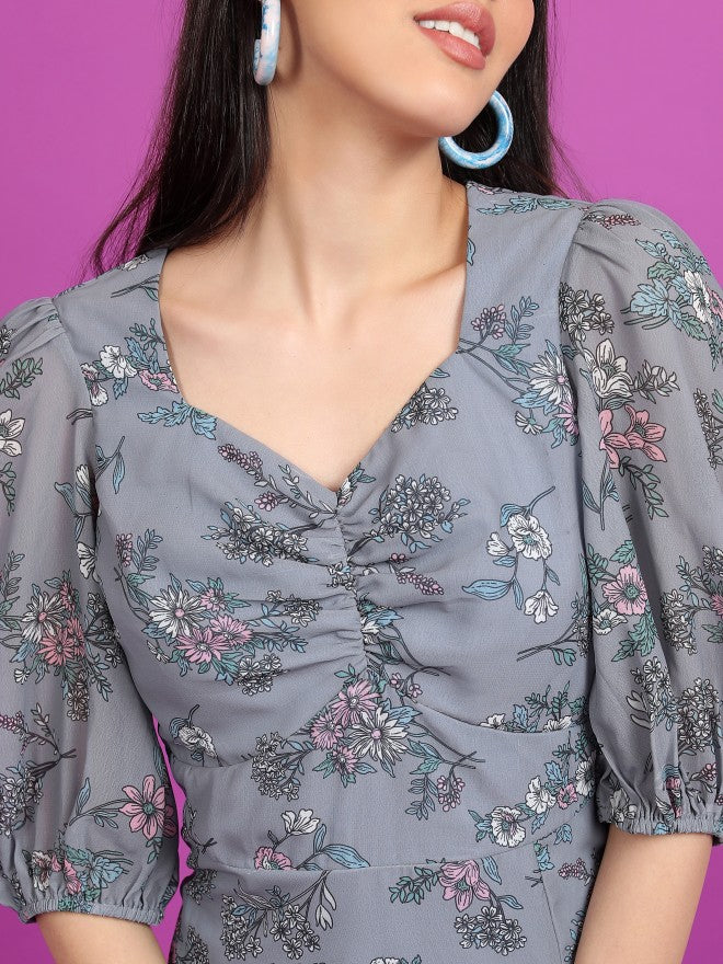 Tokyo Talkies Women Grey Printed A-Line Dress - Grey - Image 5