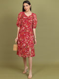 Tokyo Talkies Women Red Printed A-Line Dress - Red - Image 1