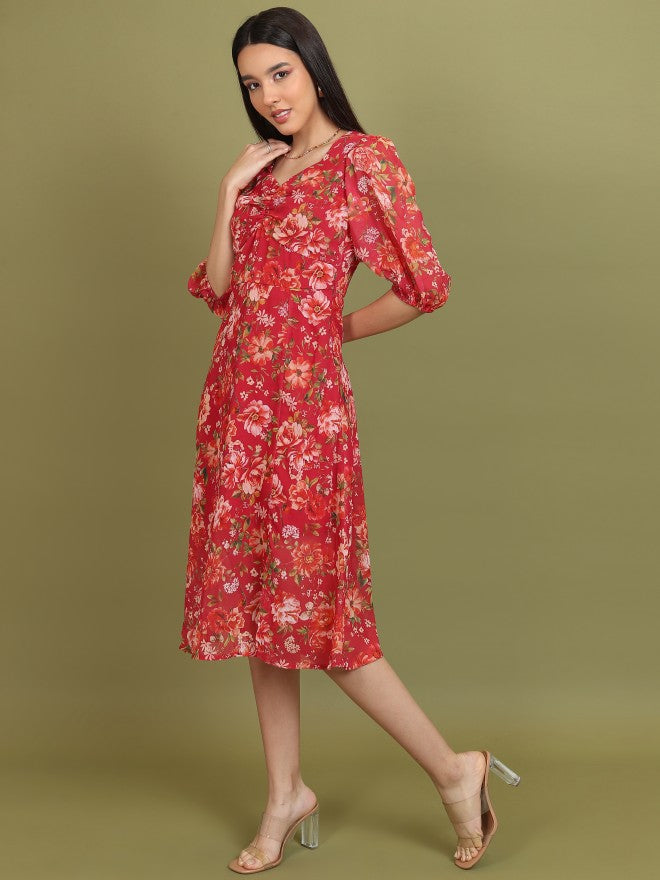 Tokyo Talkies Women Red Printed A-Line Dress - Red - Image 2