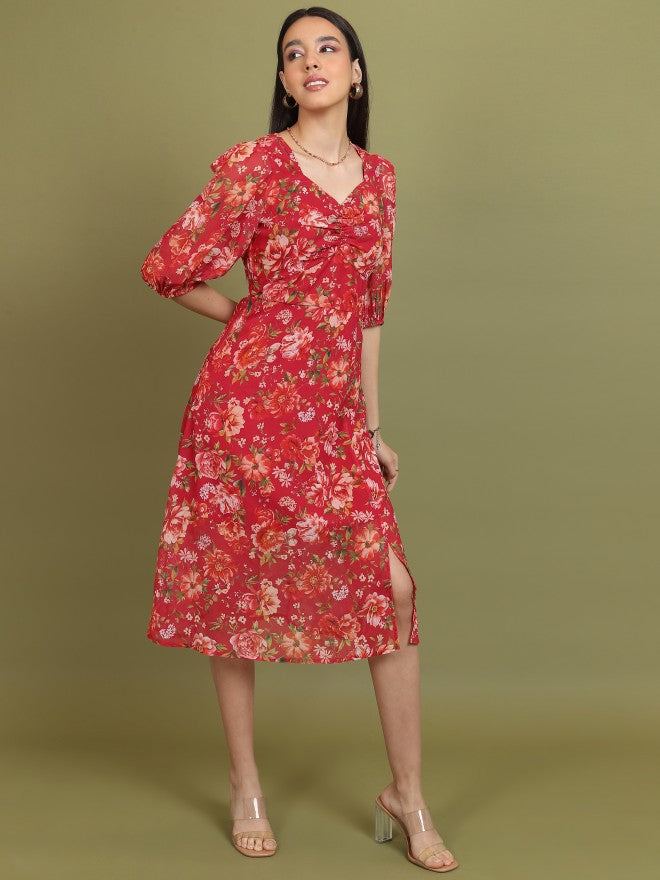 Tokyo Talkies Women Red Printed A-Line Dress - Red - Image 4
