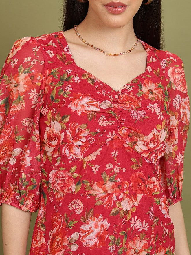 Tokyo Talkies Women Red Printed A-Line Dress - Red - Image 5