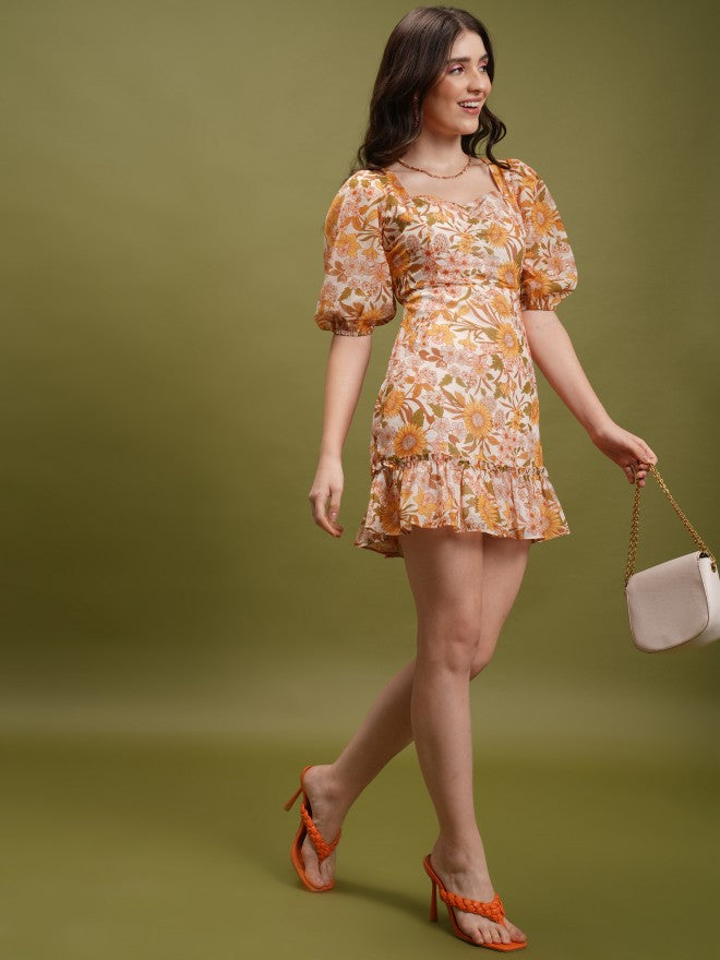 Tokyo Talkies Women Yellow/Multi Printed Fit And Flare Dress - Yellow - Image 2