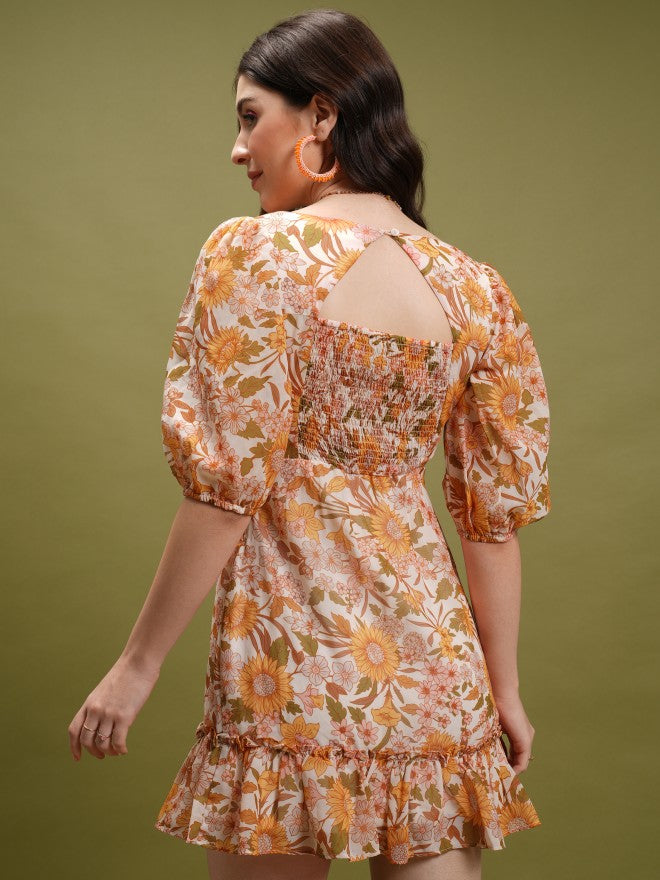 Tokyo Talkies Women Yellow/Multi Printed Fit And Flare Dress - Yellow - Image 3