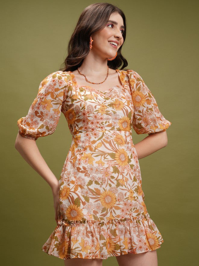 Tokyo Talkies Women Yellow/Multi Printed Fit And Flare Dress - Yellow - Image 6