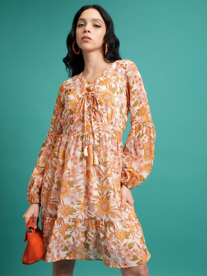 Tokyo Talkies Women Yellow/Multi Printed Fit And Flare Dress - Yellow - Image 1
