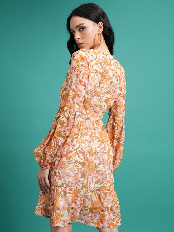 Tokyo Talkies Women Yellow/Multi Printed Fit And Flare Dress - Yellow - Image 3