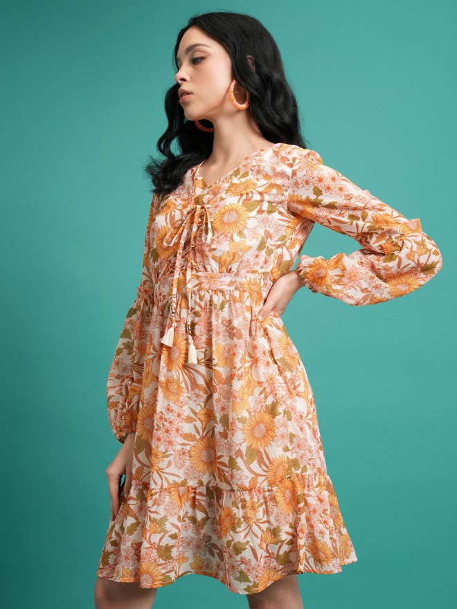 Tokyo Talkies Women Yellow/Multi Printed Fit And Flare Dress - Yellow - Image 4