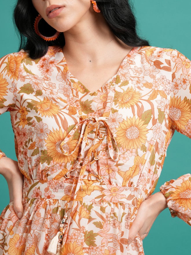 Tokyo Talkies Women Yellow/Multi Printed Fit And Flare Dress - Yellow - Image 5