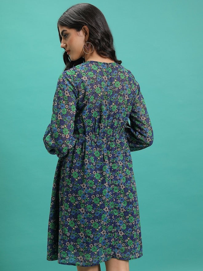 Tokyo Talkies Women Green Printed Fit And Flare Dress - Green - Image 3