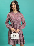 Tokyo Talkies Women Pink Printed Fit And Flare Dress - Pink - Image 1