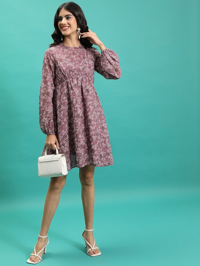 Tokyo Talkies Women Pink Printed Fit And Flare Dress - Pink - Image 2