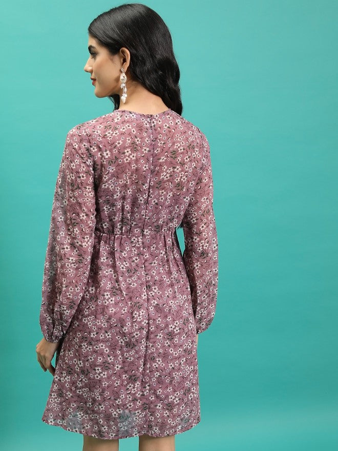 Tokyo Talkies Women Pink Printed Fit And Flare Dress - Pink - Image 3