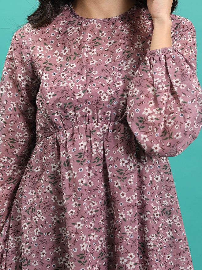 Tokyo Talkies Women Pink Printed Fit And Flare Dress - Pink - Image 5