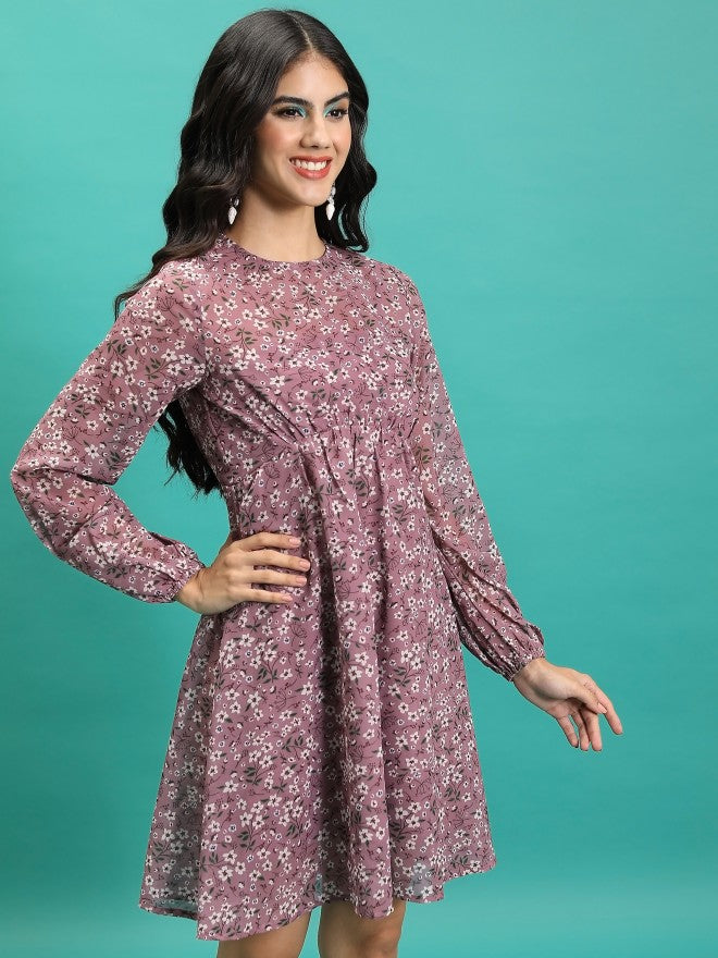 Tokyo Talkies Women Pink Printed Fit And Flare Dress - Pink - Image 6