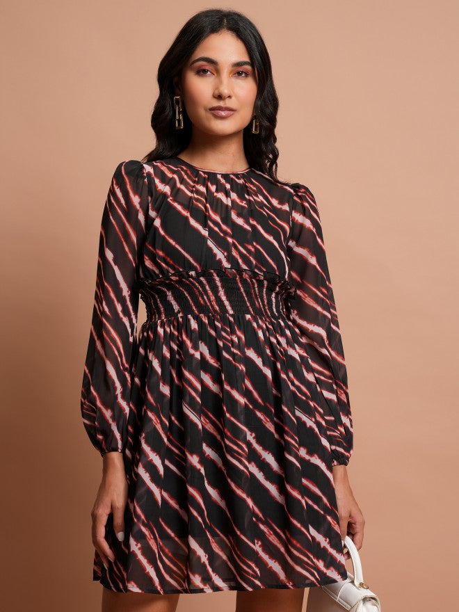 Tokyo Talkies Women Black Printed Fit & Flare Dress - Black - Image 1