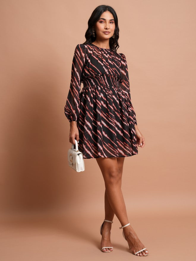 Tokyo Talkies Women Black Printed Fit & Flare Dress - Black - Image 2