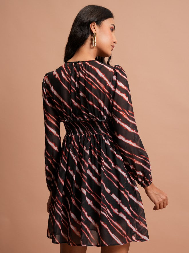 Tokyo Talkies Women Black Printed Fit & Flare Dress - Black - Image 3