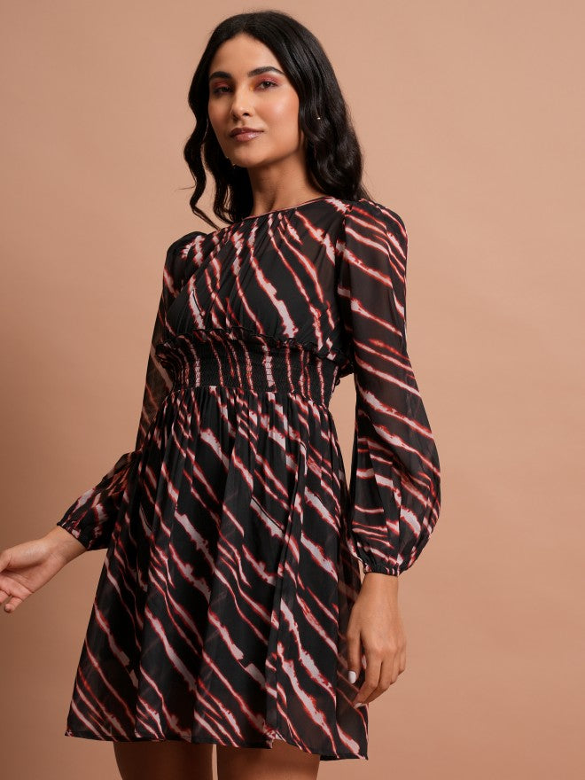 Tokyo Talkies Women Black Printed Fit & Flare Dress - Black - Image 4