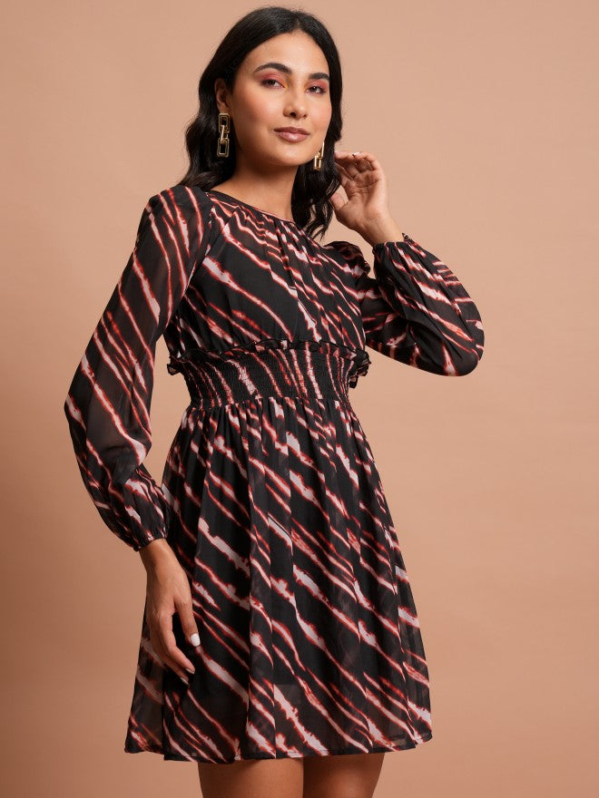 Tokyo Talkies Women Black Printed Fit & Flare Dress - Black - Image 6