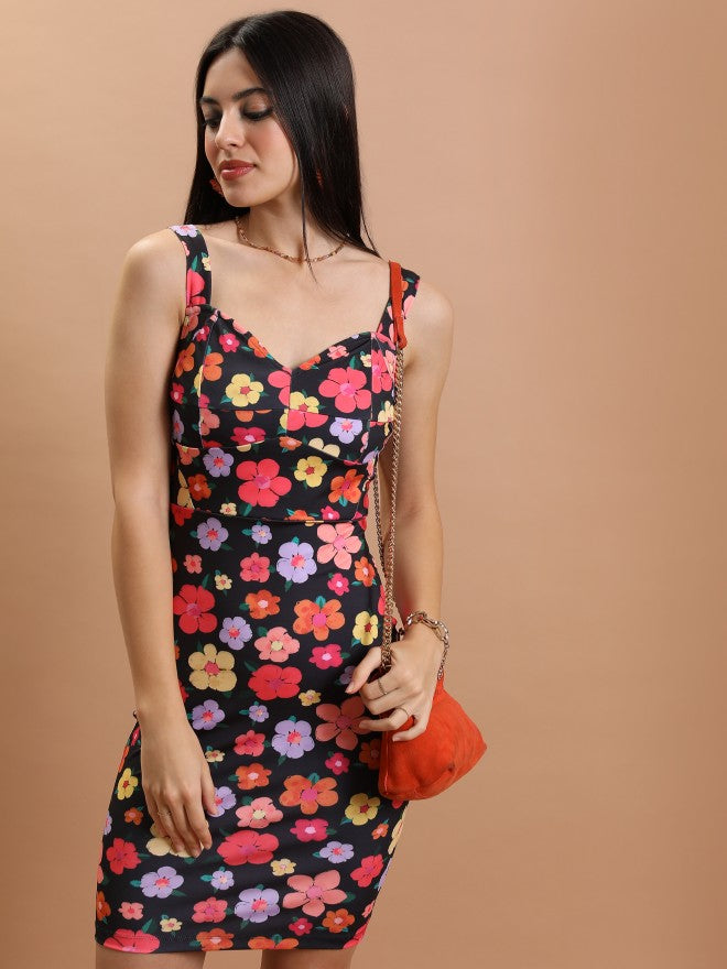 Tokyo Talkies Women Black Printed Bodycon Dress - Black - Image 1