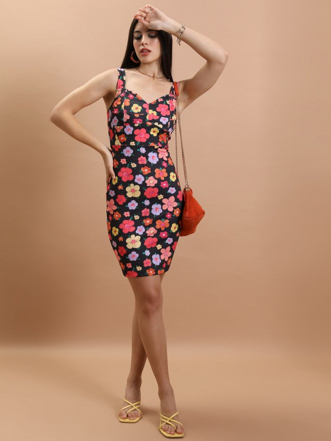 Tokyo Talkies Women Black Printed Bodycon Dress - Black - Image 2