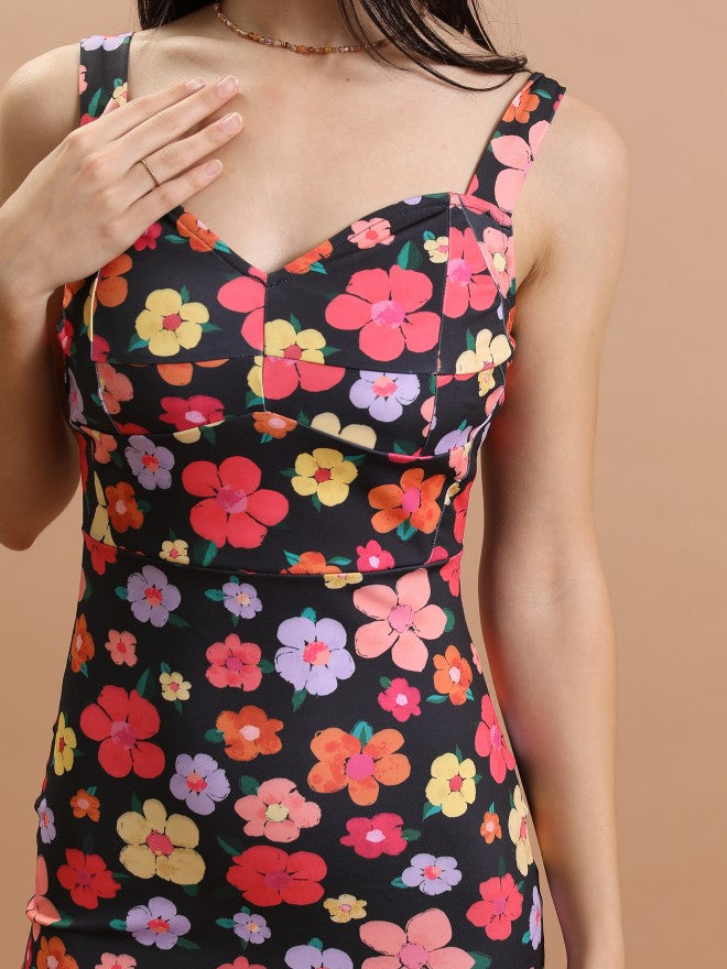 Tokyo Talkies Women Black Printed Bodycon Dress - Black - Image 5
