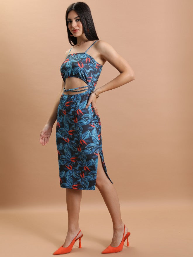 Tokyo Talkies Women Blue/Red Printed Bodycon Dress - Blue - Image 2