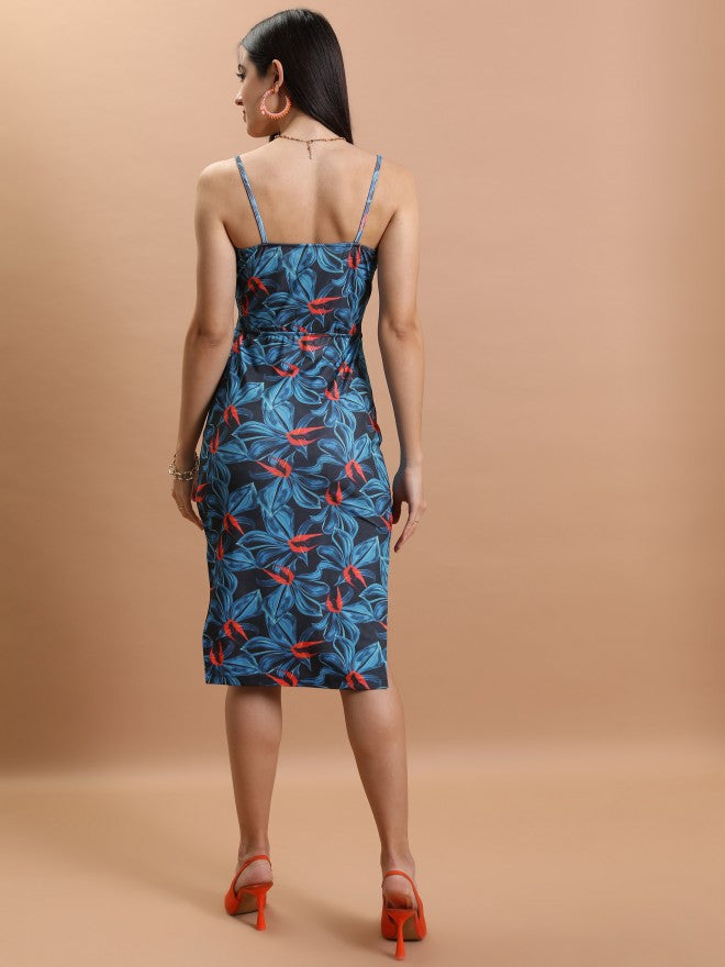 Tokyo Talkies Women Blue/Red Printed Bodycon Dress - Blue - Image 3