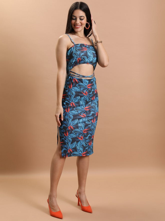Tokyo Talkies Women Blue/Red Printed Bodycon Dress - Blue - Image 4