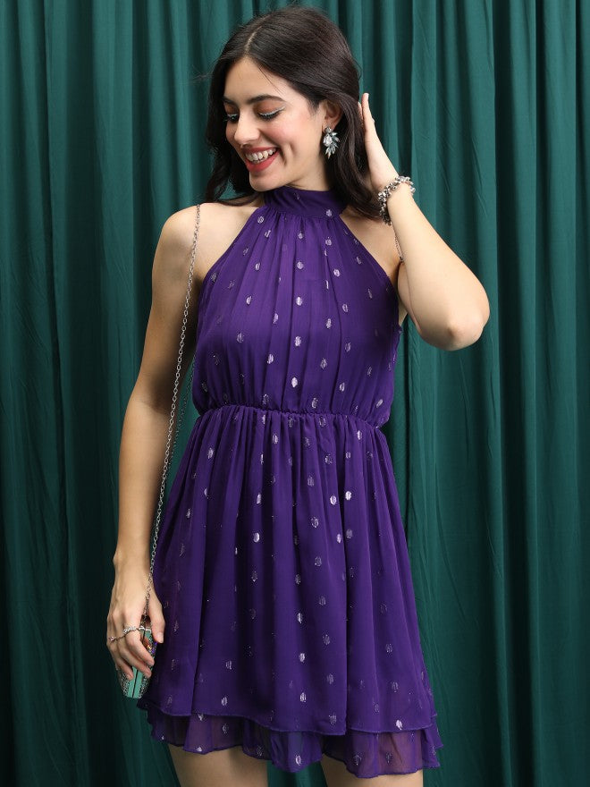 Tokyo Talkies Women Blue Embroidered Fit And Flare Dress - Blue - Image 1