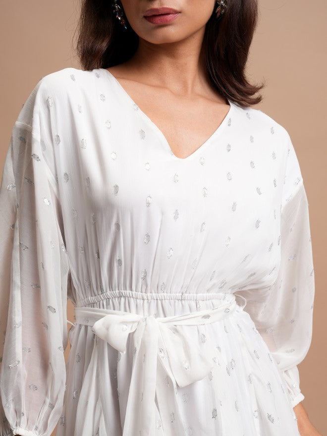Tokyo Talkies Women White Self Design A-Line Dress - White - Image 5