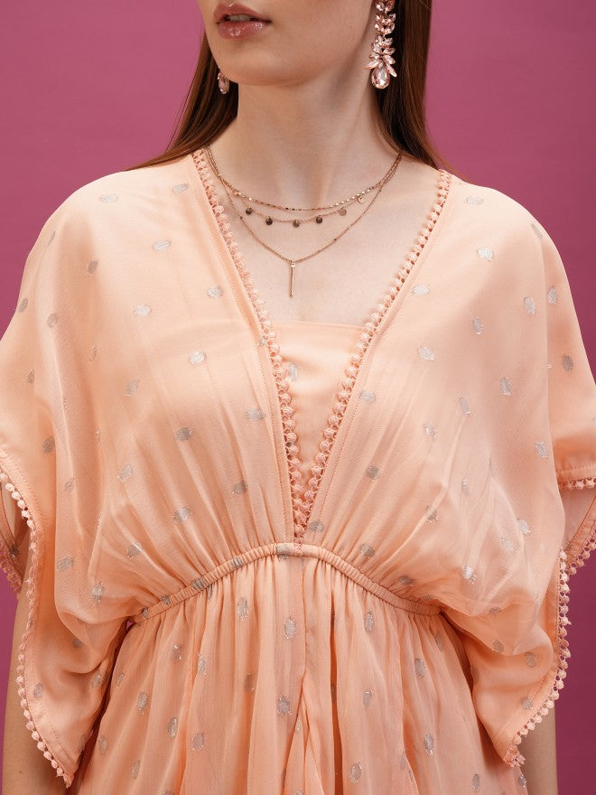Tokyo Talkies Women Peach Self Design A-Line Dresses - Peach - Image 5