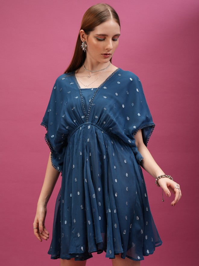 Self Design A-Line Dress - Blue - Image 1