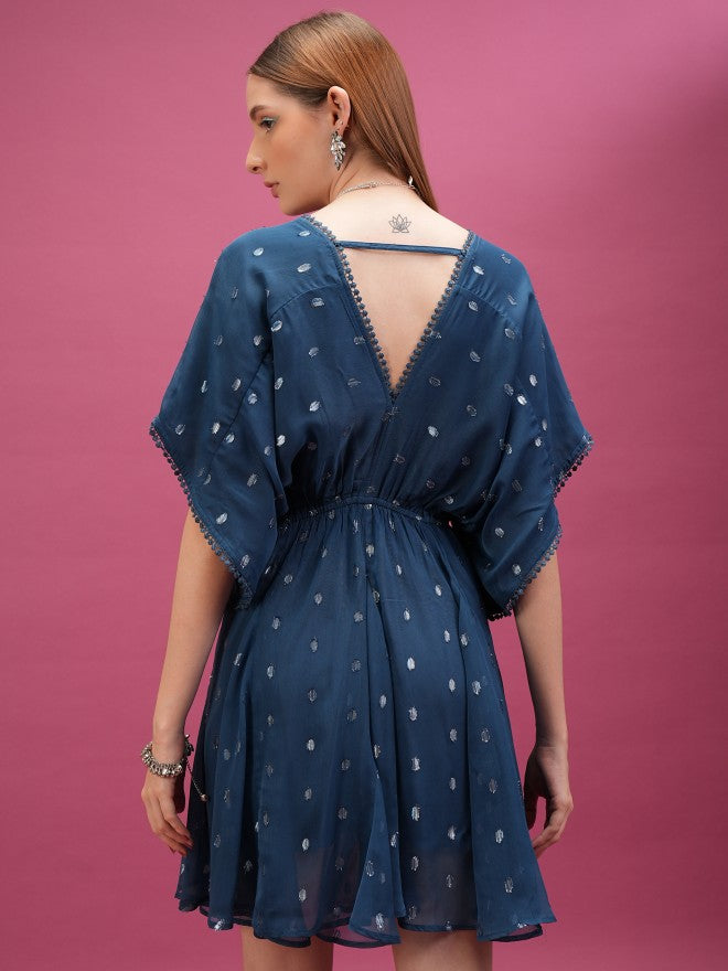 Self Design A-Line Dress - Blue - Image 3