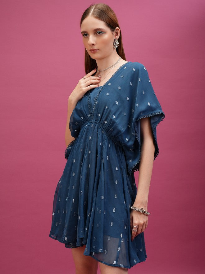 Self Design A-Line Dress - Blue - Image 4