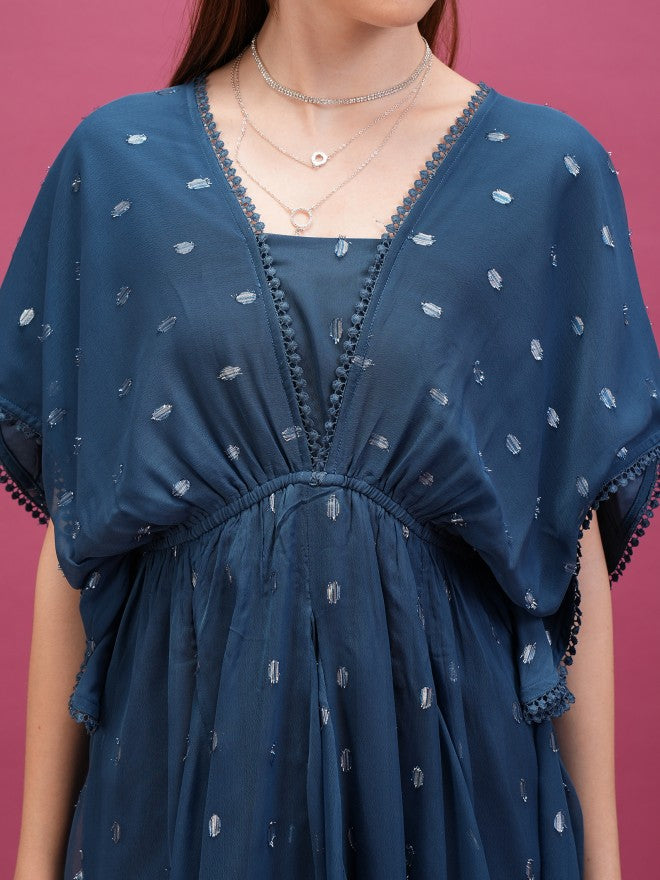 Self Design A-Line Dress - Blue - Image 5