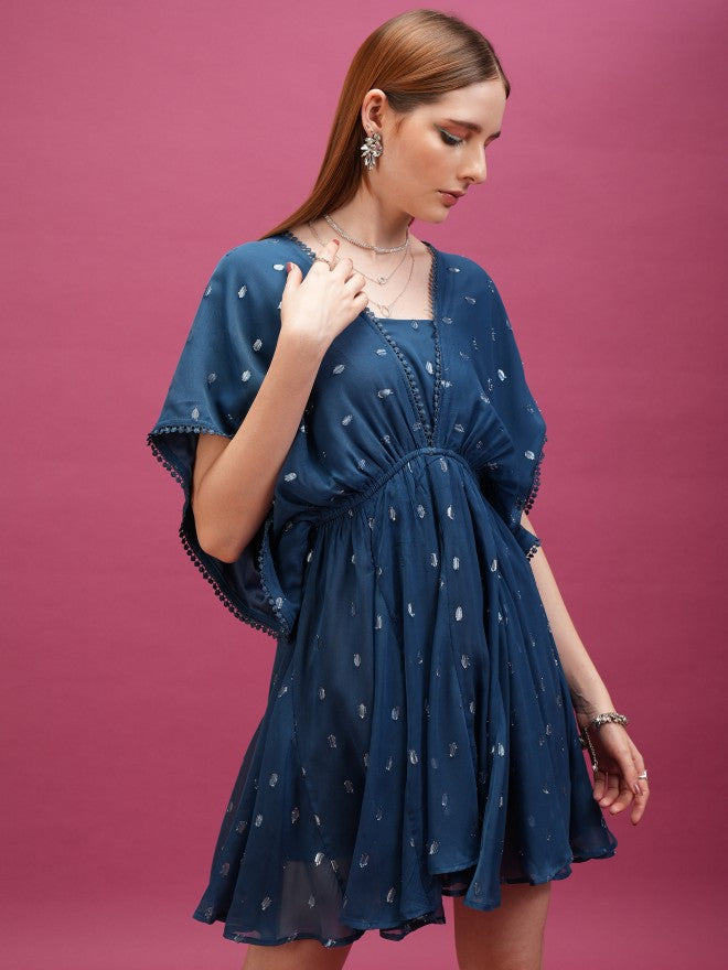 Self Design A-Line Dress - Blue - Image 6