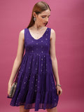 Self Design Fit & Flare Dress - Violet - Image 1