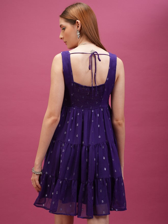 Self Design Fit & Flare Dress - Violet - Image 3