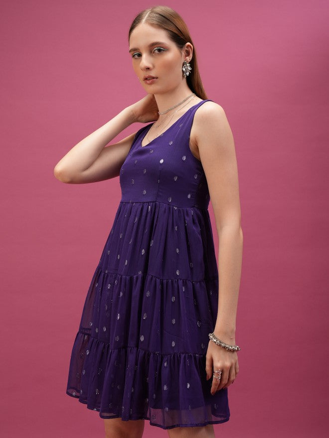 Self Design Fit & Flare Dress - Violet - Image 4